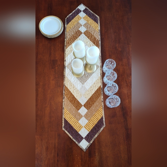 Golden Ember! NEW HANDMADE Quilted Table Runner -  12" X 46" - Picture 3 of 10